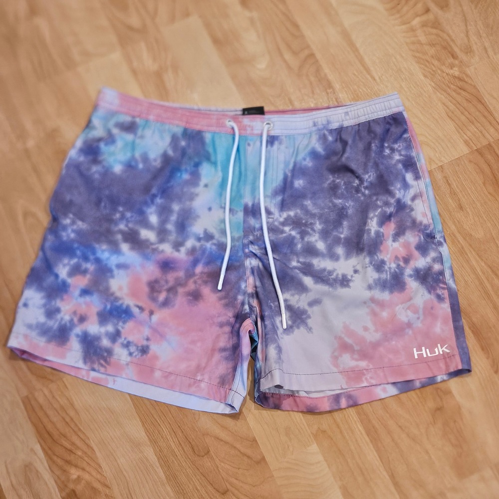 Huk Pursuit Volley Swim Short Mens XL Tie Dye Lined Mesh Performance Fishing